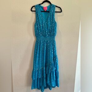 Lilly Pulitzer Valeri Midi Dress in "Cumulus Blue" Metallic
